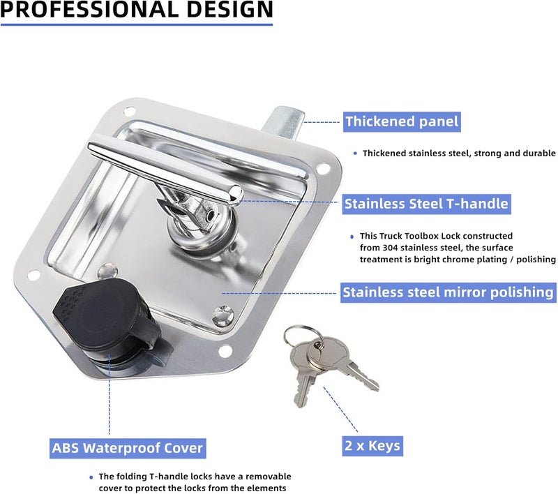 Ycsmyyds 6 Pcs Stainless Steel Car Trailer Door Latch Rv Door Tool Box Lock with Gasket T-Handle Latch with Keys 304 Stainless Steel Highly Polished - Image 3